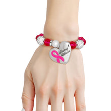 Cargar imagen en el visor de la galería, Breast Cancer Pink Glass Bead Heart Charm Bracelet