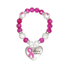 Cargar imagen en el visor de la galería, Breast Cancer Pink Glass Bead Heart Charm Bracelet