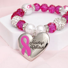 Cargar imagen en el visor de la galería, Breast Cancer Pink Glass Bead Heart Charm Bracelet