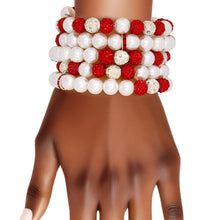 Cargar imagen en el visor de la galería, DST White Pearl and Bead Memory Wire Bracelet