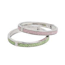 Cargar imagen en el visor de la galería, AKA Pink Green Pave Hinged Bangle Bracelet Set