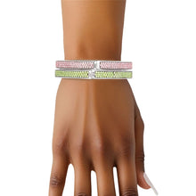 Cargar imagen en el visor de la galería, AKA Pink Green Pave Hinged Bangle Bracelet Set