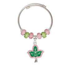 Load image into Gallery viewer, AKA Sorority Ivy Leaf Charm Cable Bangle Bracelet