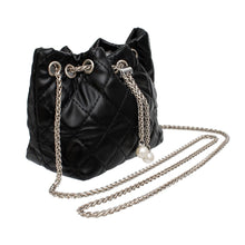 Cargar imagen en el visor de la galería, Mini Bucket Black Quilted Silver Camellia Luxe Bag