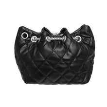 Cargar imagen en el visor de la galería, Mini Bucket Black Quilted Silver Camellia Luxe Bag