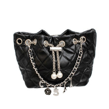 Cargar imagen en el visor de la galería, Mini Bucket Black Quilted Silver Camellia Luxe Bag