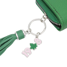 Load image into Gallery viewer, AKA Sorority Green Tassel Keychain Zipper Wallet