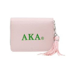 Load image into Gallery viewer, AKA Sorority Pink Tassel Keychain Zipper Wallet
