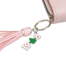 Load image into Gallery viewer, AKA Sorority Pink Tassel Keychain Zipper Wallet