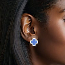 Cargar imagen en el visor de la galería, ZPB Blue Silver Rhinestone Clover Stud Earrings