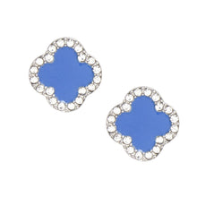 Cargar imagen en el visor de la galería, ZPB Blue Silver Rhinestone Clover Stud Earrings