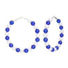 Load image into Gallery viewer, ZPB Sorority Blue White Pearl Hoops for Women