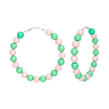 Load image into Gallery viewer, Pink Green Pearl Hoops for Women