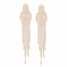 Load image into Gallery viewer, Tassel Long Gold Glam Oval Buckle Fringe Earrings