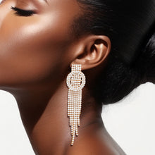Load image into Gallery viewer, Tassel Long Gold Glam Oval Buckle Fringe Earrings