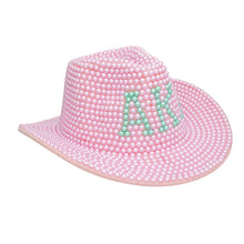 Load image into Gallery viewer, AKA Sorority Pink and Green Pearl Fedora Hat Women
