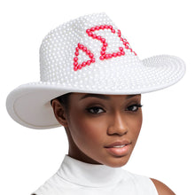Load image into Gallery viewer, DST Sorority White and Red Pearl Fedora Hat Women