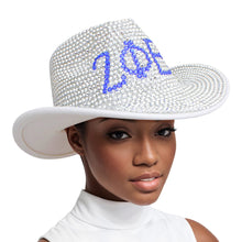 Load image into Gallery viewer, ZPB Sorority Silver Blue Rhinestone Fedora Hat