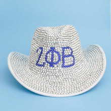 Load image into Gallery viewer, ZPB Sorority Silver Blue Rhinestone Fedora Hat
