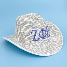 Load image into Gallery viewer, ZPB Sorority Silver Blue Rhinestone Fedora Hat