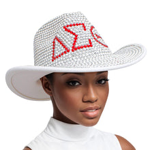 Load image into Gallery viewer, DST Sorority Silver Red Rhinestone Fedora Hat