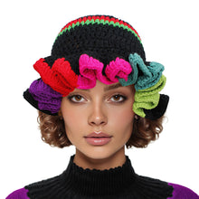 Cargar imagen en el visor de la galería, Black Crochet Multicolor Ruffle Bucket Hat Women