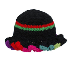 Cargar imagen en el visor de la galería, Black Crochet Multicolor Ruffle Bucket Hat Women