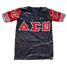 Load image into Gallery viewer, DST Sorority Black and Red Sequin Jersey Shirt