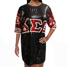 Load image into Gallery viewer, DST Sorority Black and Red Sequin Jersey Shirt