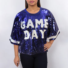 Cargar imagen en el visor de la galería, Jersey ZPB Blue White Sequin GAME DAY Crop Top