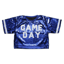 Cargar imagen en el visor de la galería, Jersey ZPB Blue White Sequin GAME DAY Crop Top