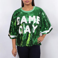 Cargar imagen en el visor de la galería, Jersey AKA Green White Sequin GAME DAY Crop Top