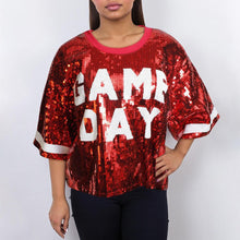 Cargar imagen en el visor de la galería, Jersey DST Red White Sequin GAME DAY Crop Top