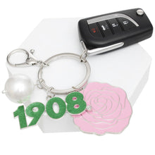 Load image into Gallery viewer, AKA Sorority Flower 1908 Keychain and Bag Clip