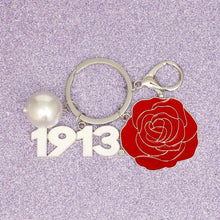 Load image into Gallery viewer, DST Sorority Flower 1913 Keychain and Bag Clip