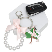 Load image into Gallery viewer, AKA Sorority Pink Lady Green Ivy Pearl Keychain