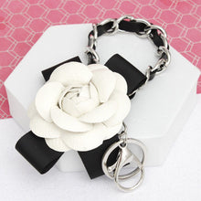 Load image into Gallery viewer, Keychain White Camellia Silver Chain Handbag Clip