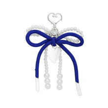 Load image into Gallery viewer, ZPB White Pearl and Blue Cord Bows Heart Bag Clip