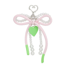 Load image into Gallery viewer, AKA White Pearl and Pink Cord Bows Heart Bag Clip