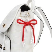 Load image into Gallery viewer, DST White Pearl and Red Cord Bows Heart Bag Clip