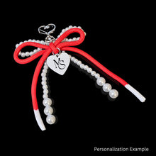 Load image into Gallery viewer, DST White Pearl and Red Cord Bows Heart Bag Clip