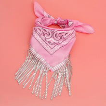 Load image into Gallery viewer, AKA Pink and White Bandana Bling Fringe Necklace