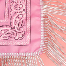 Load image into Gallery viewer, AKA Pink and White Bandana Bling Fringe Necklace