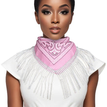 Load image into Gallery viewer, AKA Pink and White Bandana Bling Fringe Necklace