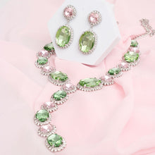 Load image into Gallery viewer, AKA Sorority Formal Pink Green Crystal Y Necklace