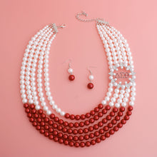 Load image into Gallery viewer, Mix Red White Pearl Delta Soror Necklace Set