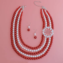 Load image into Gallery viewer, DST Necklace Red White Pearl Soror Set