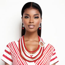 Load image into Gallery viewer, DST Necklace Red White Pearl Soror Set