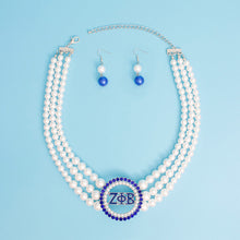 Cargar imagen en el visor de la galería, Pearl Necklace Blue White Zeta Set for Women