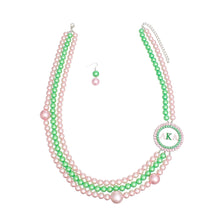 Load image into Gallery viewer, AKA Sorority Pink Green Pearl Long Brooch Necklace